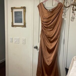 Elliatt Retreat One Shoulder Satin Gown in Copper